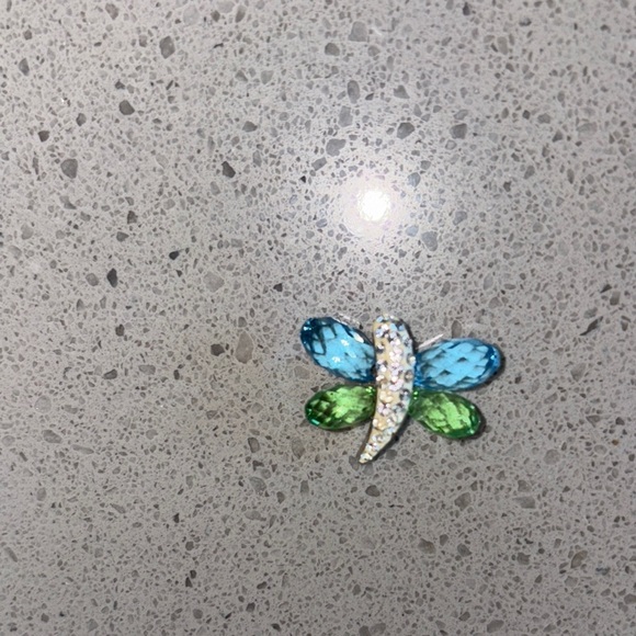 Blue and Green sterling silver Swarovski crystal Dragonfly pendant stamped 925 - Picture 5 of 5
